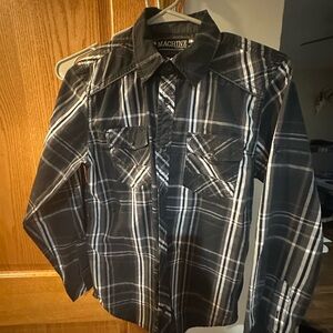 Machine Black and White Plaid Button Down Shirt